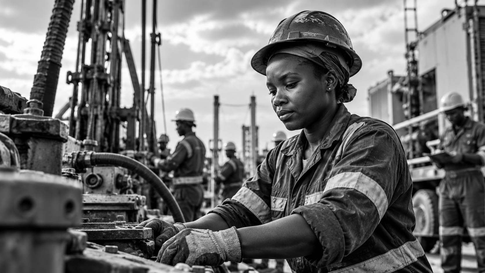 Worker focused on equipment at an industrial rig