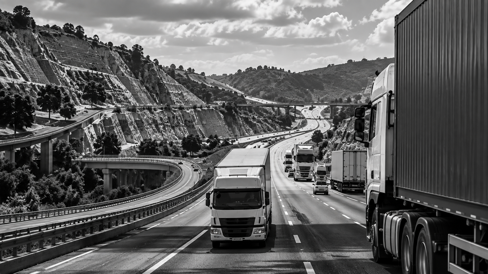 Industrial highway winding through hills